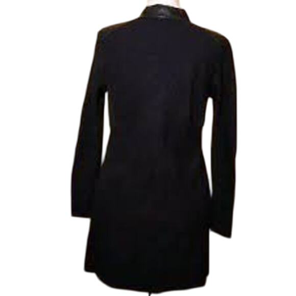 ALFANI WOMENS BLACK MERINO WOOL W/FAUX LEATHER TRIM ZIP FRONT SWEATER SMALL-EUC - Picture 2 of 7